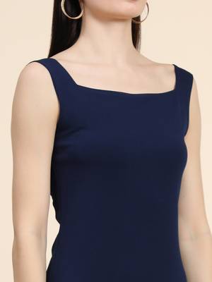 Navy-blue woven polyester long-dresses 3
