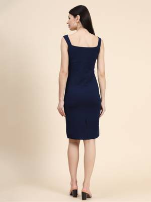 Navy-blue woven polyester long-dresses 4