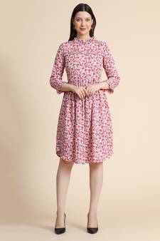 Multicolor printed polyester long-dresses
