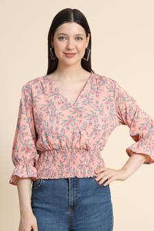 Peach printed polyester women-shirts
