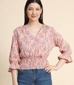 Peach printed polyester women-shirts