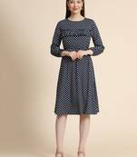 Blue printed polyester long-dresses