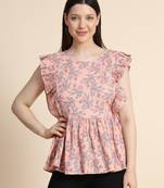 Peach printed georgette sleeveless-tops