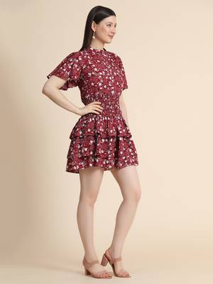 Maroon printed polyester long-dresses 3