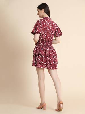 Maroon printed polyester long-dresses 4