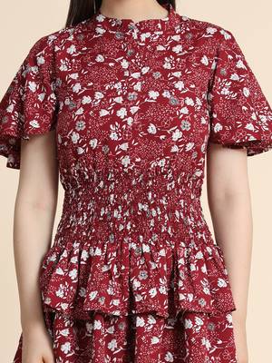 Maroon printed polyester long-dresses 5