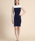 Navy-blue woven polyester long-dresses
