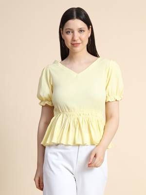 Yellow plain georgette party-tops 1