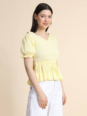 Yellow plain georgette party-tops 2