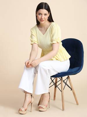 Yellow plain georgette party-tops 3