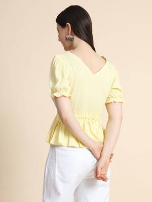 Yellow plain georgette party-tops 4