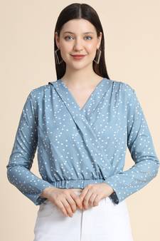 Blue printed polyester party-tops