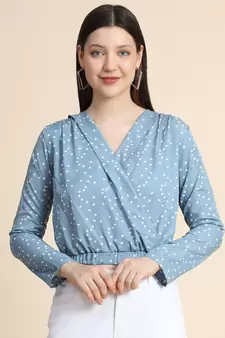 Blue printed polyester party-tops