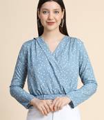 Blue printed polyester party-tops