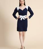 Navy-blue woven polyester long-dresses