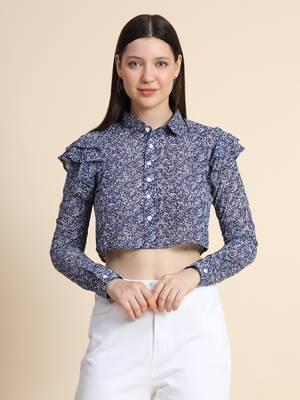Blue printed georgette crop-tops 1