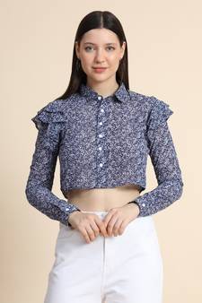 Blue printed georgette crop-tops