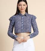 Blue printed georgette crop-tops