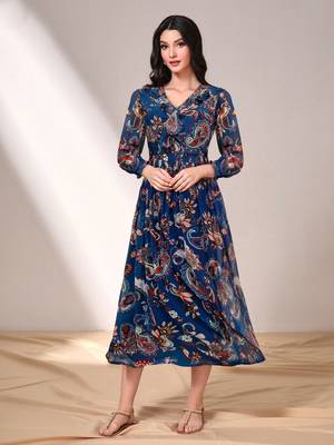 Navy-blue printed georgette long-dresses 2