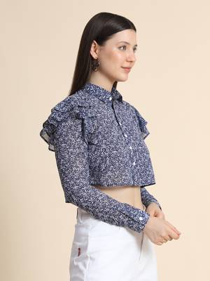 Blue printed georgette crop-tops 3