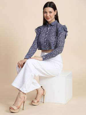 Blue printed georgette crop-tops 4