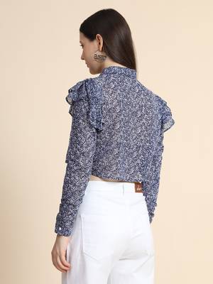 Blue printed georgette crop-tops 5