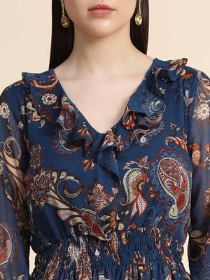 Navy-blue printed georgette long-dresses 5