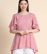 Pink printed polyester long-tops