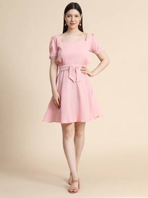 Peach woven polyester long-dresses 1