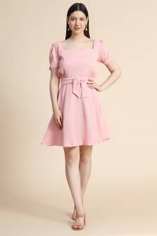 Peach woven polyester long-dresses