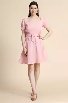 Peach woven polyester long-dresses