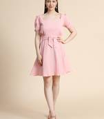 Peach woven polyester long-dresses