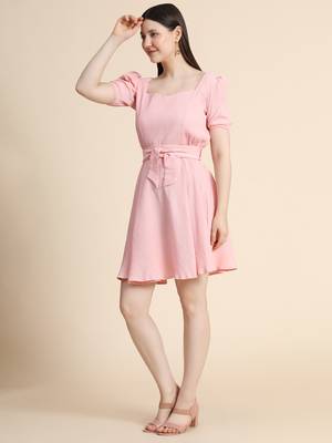 Peach woven polyester long-dresses 2