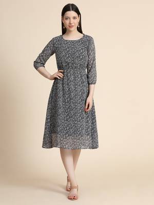 Black printed georgette long-dresses 1