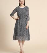 Black printed georgette long-dresses