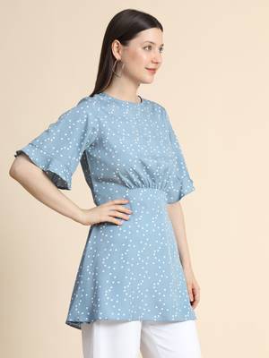 Blue printed polyester long-tops 2