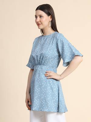 Blue printed polyester long-tops 3