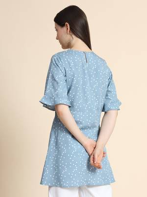 Blue printed polyester long-tops 4