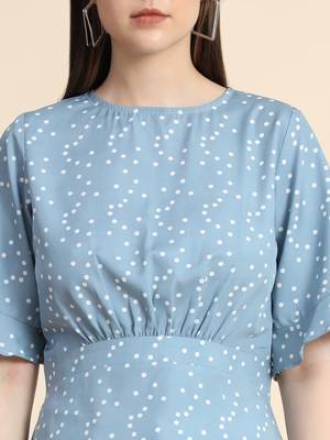 Blue printed polyester long-tops 5