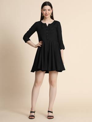 Black woven polyester long-dresses 1