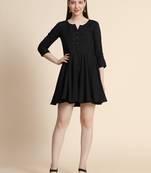 Black woven polyester long-dresses