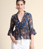 Navy-blue printed georgette party-tops