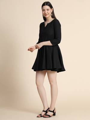 Black woven polyester long-dresses 2
