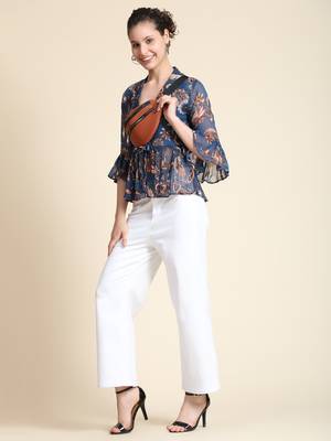 Navy-blue printed georgette party-tops 3