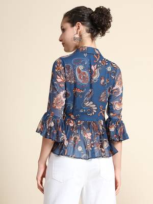 Navy-blue printed georgette party-tops 4