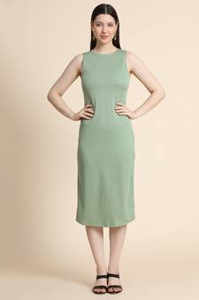 Green woven polyester long-dresses