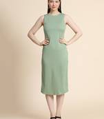 Green woven polyester long-dresses