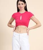 Pink plain polyester crop-tops