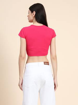 Pink plain polyester crop-tops 4