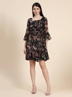 Black printed Georgette long-dresses 1